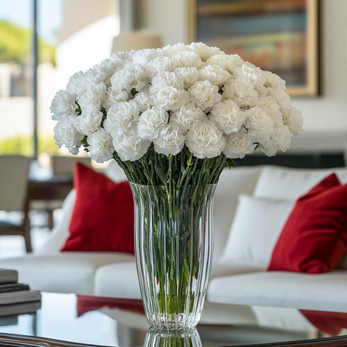 100 Fresh Long-Stem White Carnations